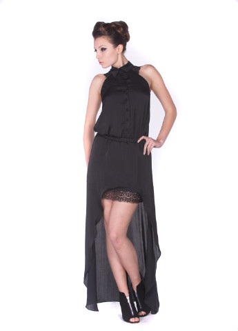 Черное коктейльное платье со шлейфом Arefeva однотонное