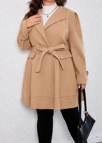 Бежевое демисезонное Пальто двубортное SHEIN