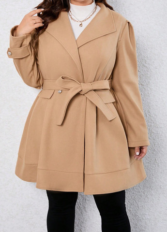 Бежевое демисезонное Пальто двубортное SHEIN
