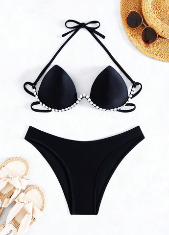 Чорний літній купальник (ліф, трусики) роздільний SHEIN
