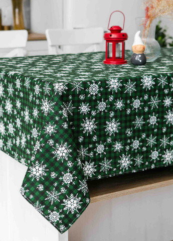 Новорічна скатертина з тефлоновим покриттям "Сніжинки зелені" 1.8м х 1.5м Homedec - (255089223)