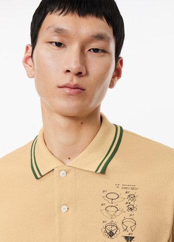Бежевая футболка-поло для мужчин Lacoste однотонная
