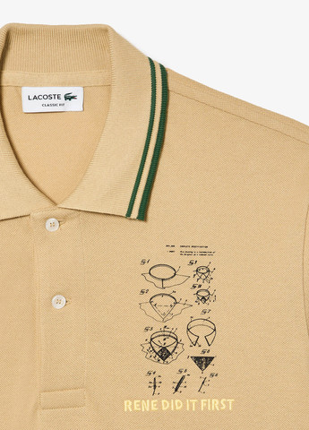 Бежевая футболка-поло для мужчин Lacoste однотонная