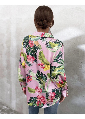 Рожева демісезонна блузка жіноча з v-вирізом tropical leaves Berni Fashion 58654