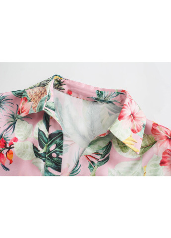 Рожева демісезонна блузка жіноча з v-вирізом tropical leaves Berni Fashion 58654