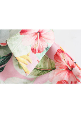 Розовая демисезонная блуза женская с v-вырезом tropical leaves Berni Fashion 58654