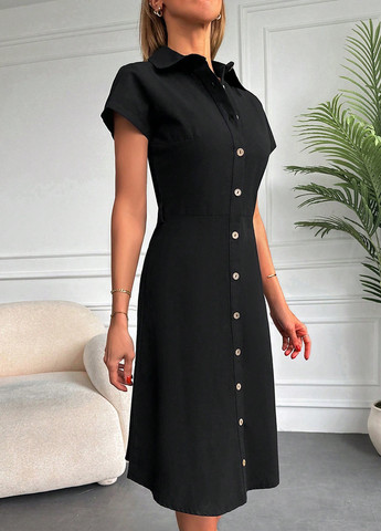 Черное кэжуал платье рубашка SHEIN однотонное