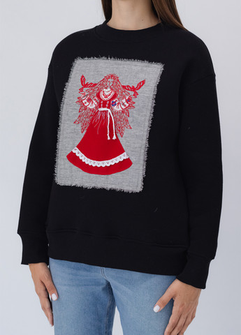 Чорний світшот Nora Kvittin однотонний нашивки, аплікація, вишивка (301079928)