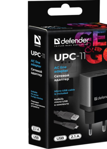Зарядний пристрій UPС-11 1xUSB, 5V / 2.1А, кабель micro-USB (83556) Defender (216638025)