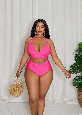 Рожевий літній купальник (топ, трусики) суцільний, топ SHEIN
