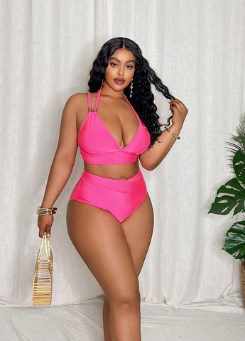 Рожевий літній купальник (топ, трусики) суцільний, топ SHEIN