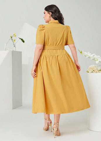 Гірчична кежуал сукня сукня-сорочка SHEIN однотонна