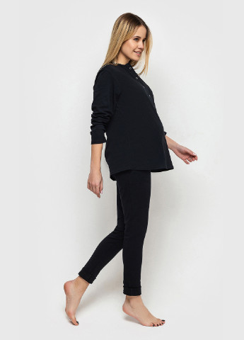 Черная всесезон пижама, домашний костюм для беременных и кормящих мам black home чёрный лонгслив + брюки Koko boutique