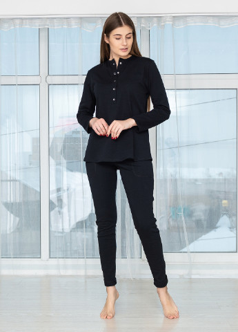 Черная всесезон пижама, домашний костюм для беременных и кормящих мам black home чёрный лонгслив + брюки Koko boutique