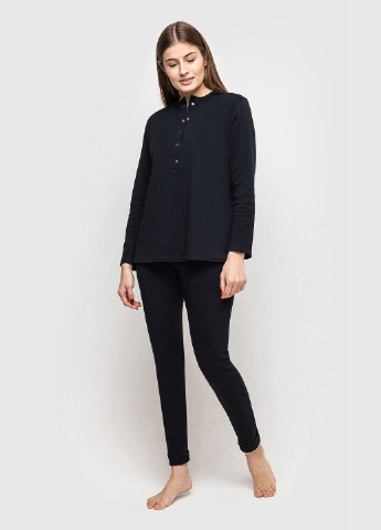 Черная всесезон пижама, домашний костюм для беременных и кормящих мам black home чёрный лонгслив + брюки Koko boutique