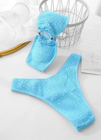 Голубой летний купальник (лиф, трусики) бандо, раздельный SHEIN