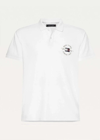 Белая мужская футболка поло Tommy Hilfiger с логотипом