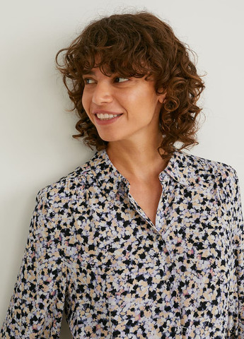 Чорна кежуал сукня кльош, сукня-сорочка C&A з квітковим принтом