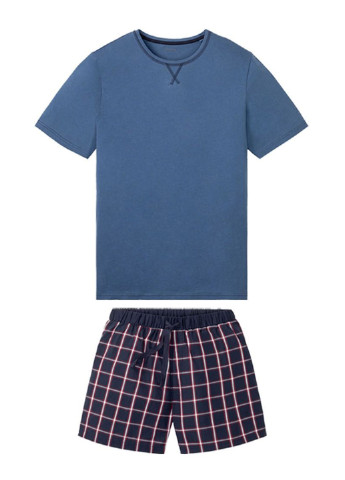 Пижама (футболка, шорты) Livergy футболка + шорты клетка синяя домашняя трикотаж, хлопок