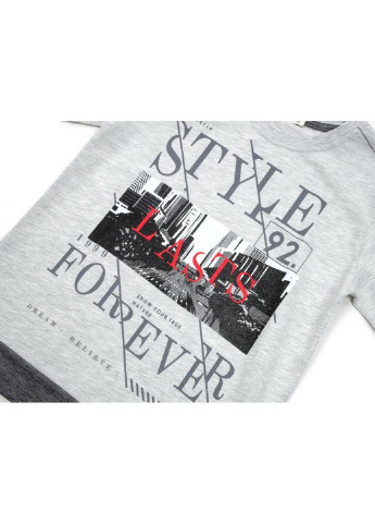 Серая демисезонная футболка детская "style forever" (14535-128b-gray) Breeze