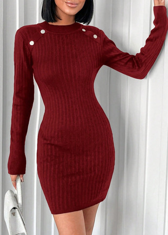 Бордова кежуал сукня-светр сукня светр SHEIN однотонна