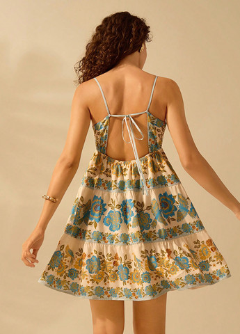 Комбинированное кэжуал платье клеш, с открытой спиной SHEIN с рисунком