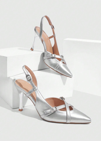 SHEIN Туфлі слінгбекі срібний з штучна шкіра, китай — демісезон (347152697)