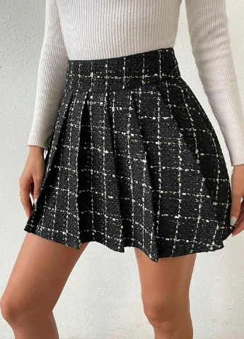 Черная кэжуал в клетку юбка SHEIN плиссе
