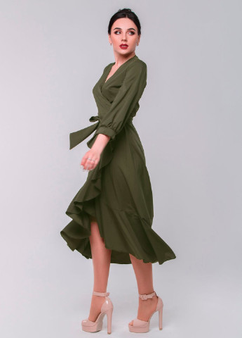 Темно-зелена кежуал сукня з запахом so-78191-olv Alpama
