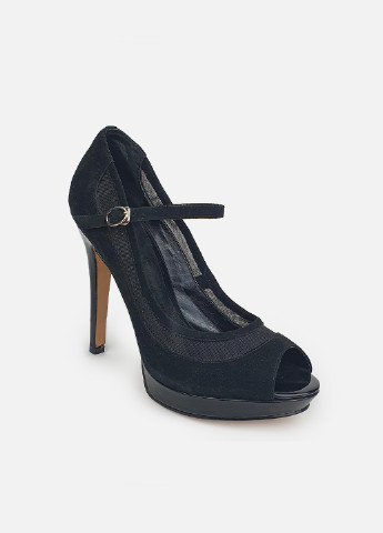 Жіночі туфлі з ремінцем чорні замшеві на підборах. Basconi туфли (252654865)
