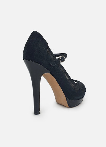 Женские туфли с ремешком черные замшевые на каблуке Basconi