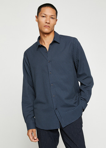 Темно-синяя кэжуал рубашка с геометрическим узором KOTON