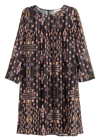 Коричневое кэжуал платье а-силуэт H&M с геометрическим узором