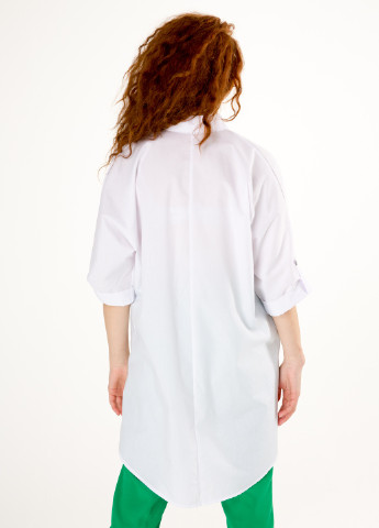 Біла демісезонна блузка - туніка з натуральної тканини та вишивкою спереду: "нарцис" INNOE Блуза