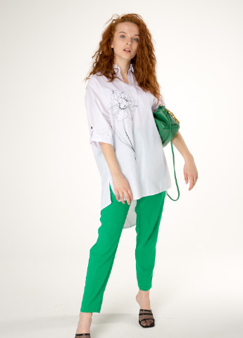 Белая демисезонная блузка - туника с натуральной ткани и вышивкой спереди: "нарцисс" INNOE Блуза