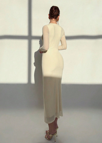 Бежевое вечернее платье силуэтная SHEIN однотонное