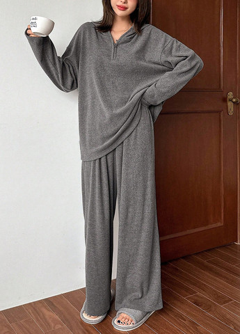 Темно-серая всесезон пижама (лонгслив, брюки) лонгслив + брюки SHEIN