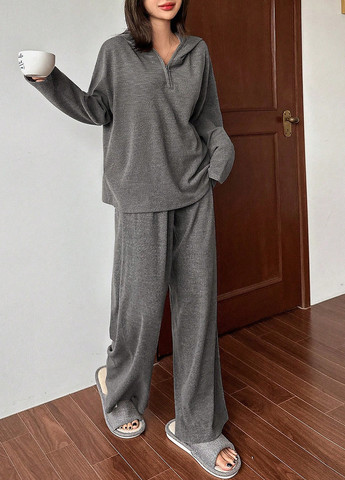 Темно-серая всесезон пижама (лонгслив, брюки) лонгслив + брюки SHEIN