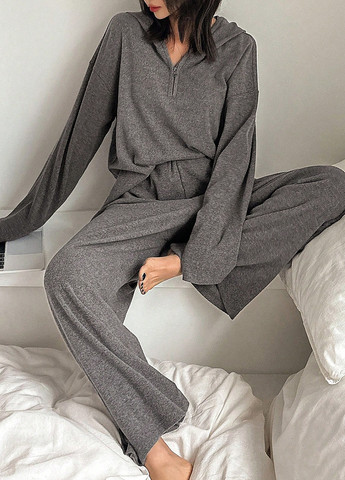 Темно-серая всесезон пижама (лонгслив, брюки) лонгслив + брюки SHEIN