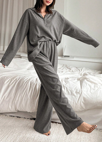Темно-серая всесезон пижама (лонгслив, брюки) лонгслив + брюки SHEIN