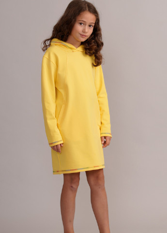 Желтое кэжуал платье платье-худи Promin. однотонное