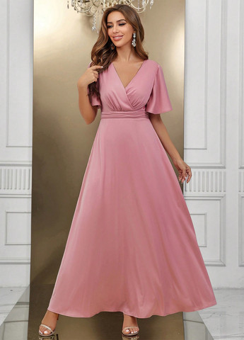 Светло-розовое праздничный, вечернее платье клеш, в стиле ампир SHEIN однотонное