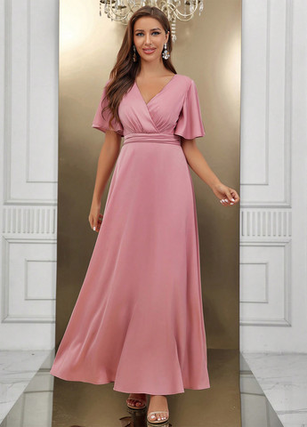 Светло-розовое праздничный, вечернее платье клеш, в стиле ампир SHEIN однотонное