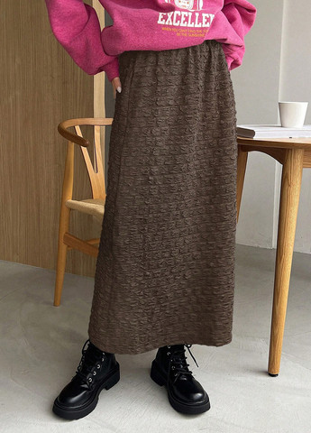 Коричневая кэжуал однотонная юбка SHEIN а-силуэта (трапеция)
