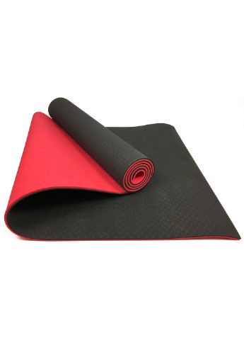 Килимок для йоги TPE+TC 183 х 61 см товщина 6мм двошаровий чорний-червоний (мат-каремат спортивний, йогамат для фітнесу) EasyFit (237596316)