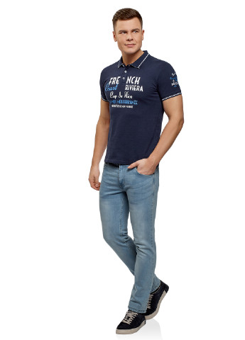 Темно-синяя футболка-поло для мужчин Oodji с надписью