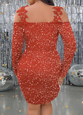 Медное праздничный, коктейльное, вечернее платье силуэтная, с открытыми плечами SHEIN в горошек