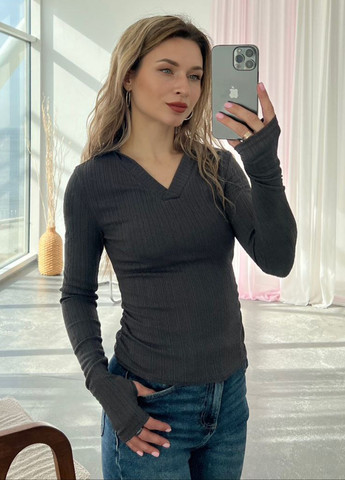 Темно-серая женская футболка-поло No Brand однотонная