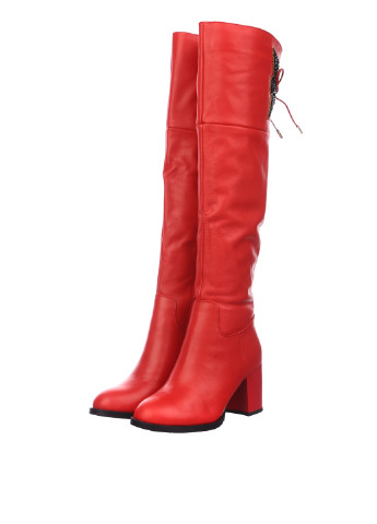 Женские красные сапоги ботфорты Blizzarini с аппликацией и на высоком каблуке