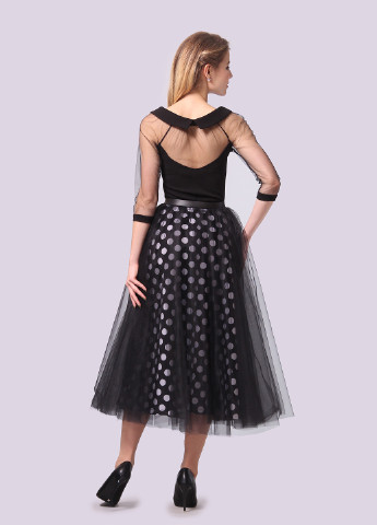 Черное коктейльное платье пачка Agata Webers в горошек